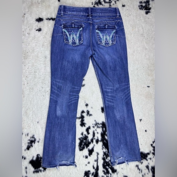 Wrangler Women’s Y2K Vintage Pink Logo Medium Wash Bootcut Denim Jeans Size 32 - Picture 7 of 8